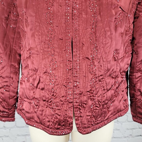 Spenser Evening Red 100% Silk Beaded Embroidered Leaves Lined Jacket Size 8 - Picture 7 of 12